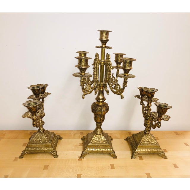 Antique Italian Brass Candelabra Trio 3 Pieces Chairish