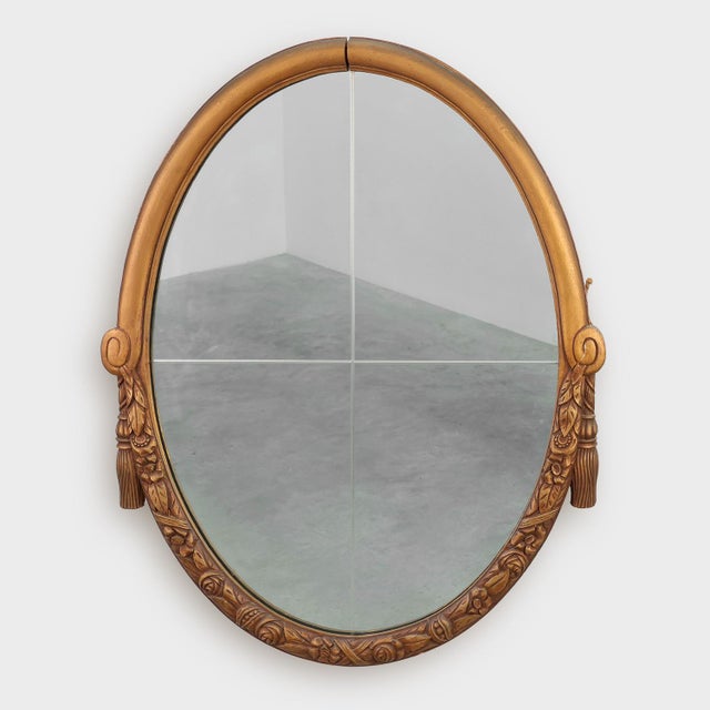 French Art Deco Oval Mirror in Gilded Oak, 1920s For Sale - Image 11 of 11