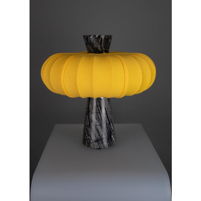 Grenadilla Black Marble and Cadmium Yellow Cotton Table Lamp from ZAVADSKI, in New conditions. Designed from 2000 European...