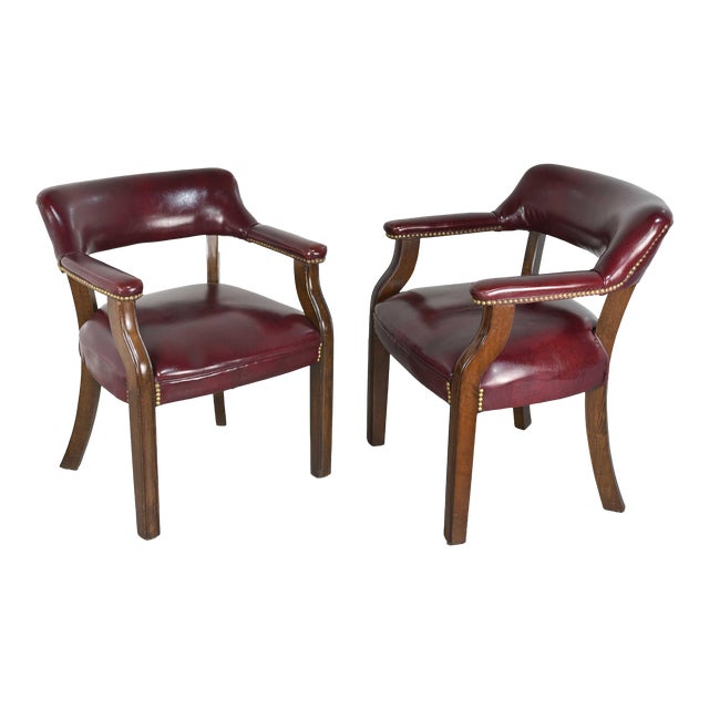 Vintage Oxblood Leather Armchair Chair With Brass Nailheads by Village Industries Tennessee - a Pair For Sale