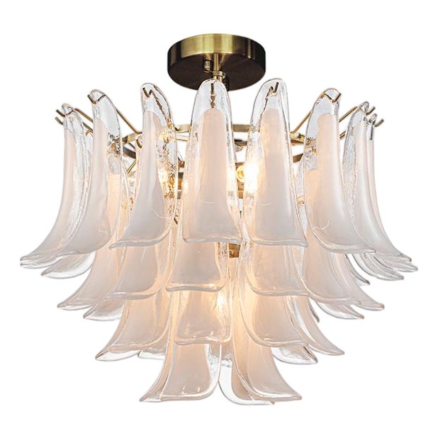 Aloadecor 24'' Wide Vintage Mid-Century Modern Flush Mount 4-Light 4-Tier White Art Glass Ceiling Light With Antique Bronze Finish For Sale