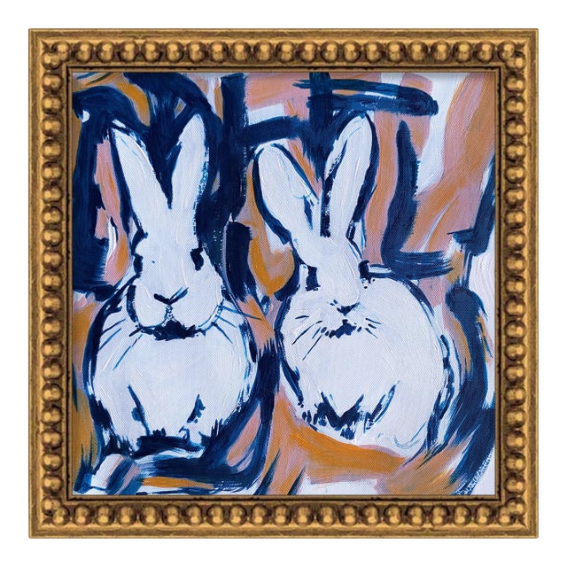Original Bunny Painting Hand Painted Acrylic Framed Rabbit Art by Tatiana Duperault For Sale