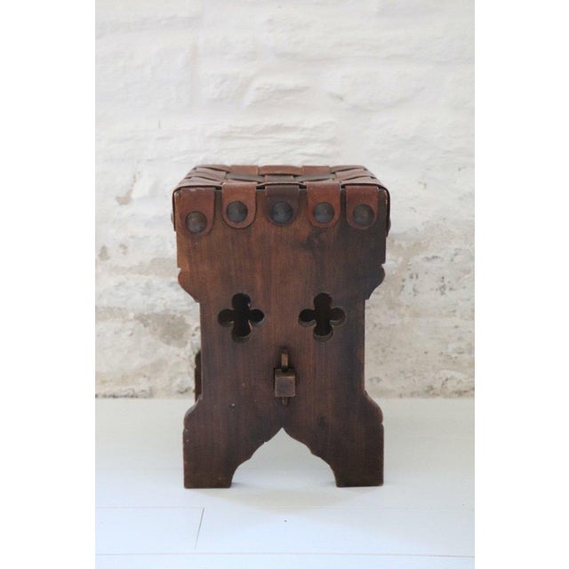 Vintage Brutalist Wood and Leather Stools, 1950s, Set of 2 For Sale - Image 9 of 12