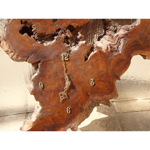 1990s Vintage Live Edge Burl Redwood Wall Clock For Sale - Image 5 of 15