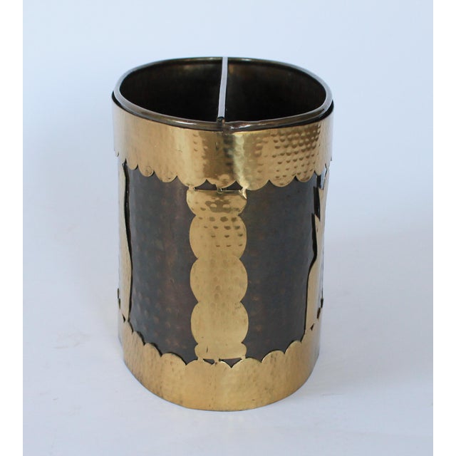 Metal Vintage Hammered Brass Magazine Holder For Sale - Image 7 of 11