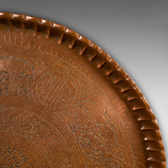 Copper Large Antique Presentation Tray, Persian, Engraved Copper, Charger, Victorian For Sale - Image 8 of 11
