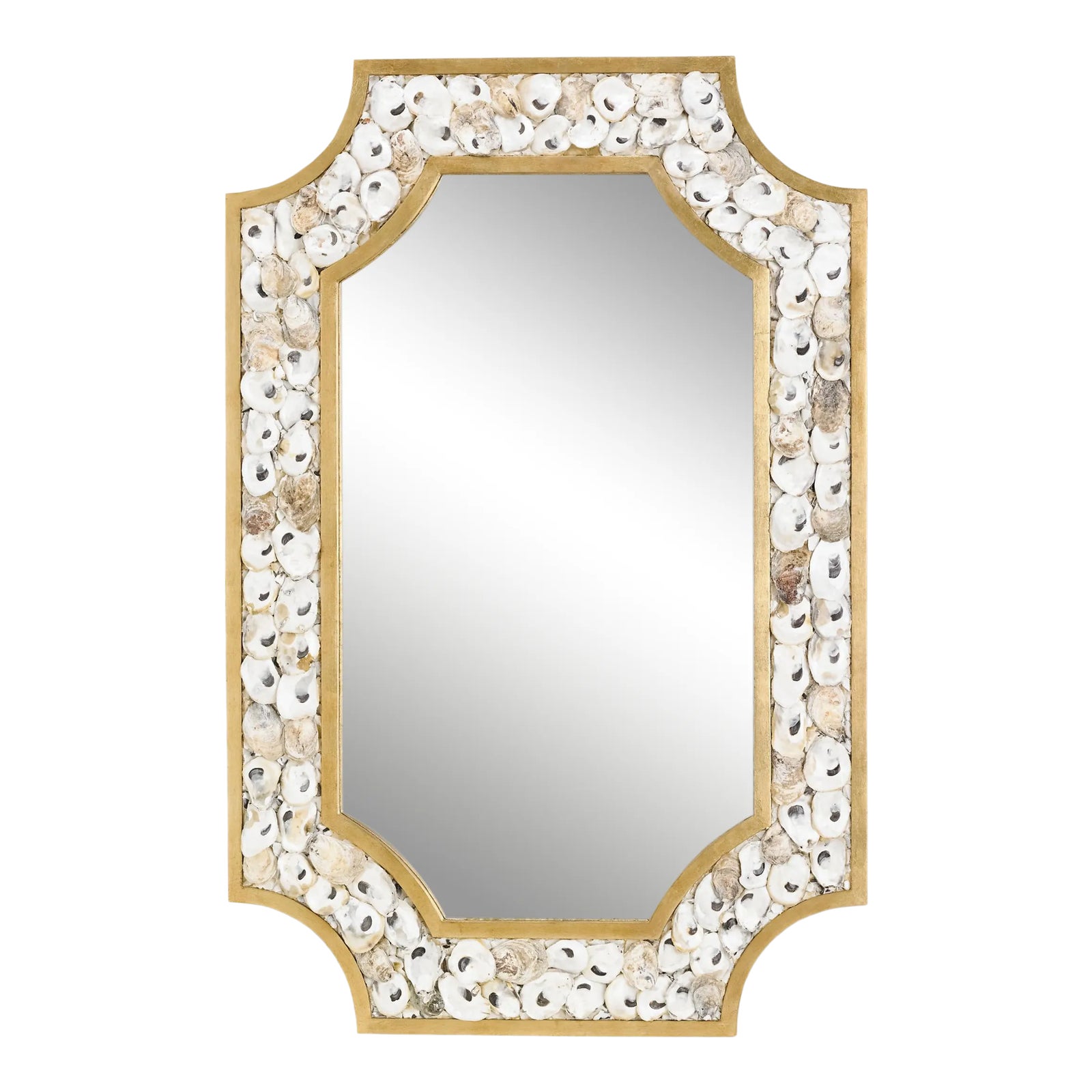 Decorative white mirrored frame with shells