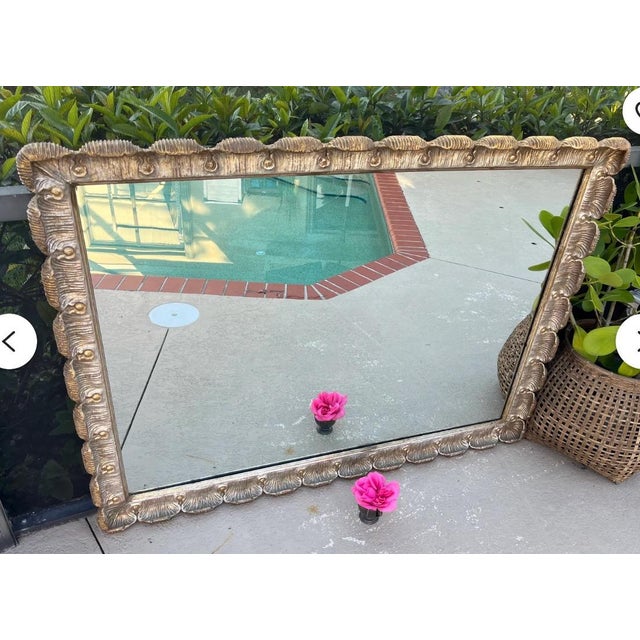 Hand-Carved Gilt Scalloped Mirror by Morgan, Italian Design For Sale - Image 4 of 11
