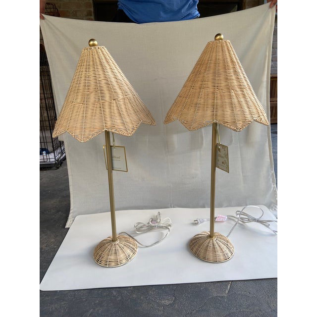 Contemporary Lillian August Wicker Parasol Table Lamps a Pair Chairish