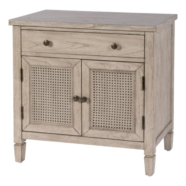 Flagstaff 30 in. W Rectangular Cane 1 Drawer-2 Door Accent Chest, Desert Sand For Sale