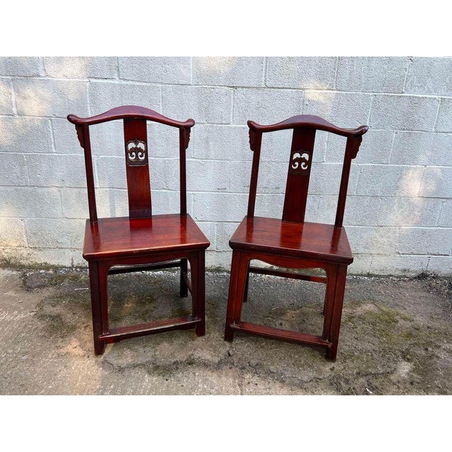 Pair of Antique Ming Style Chinoiserie Hongmu Side Chairs For Sale - Image 11 of 11
