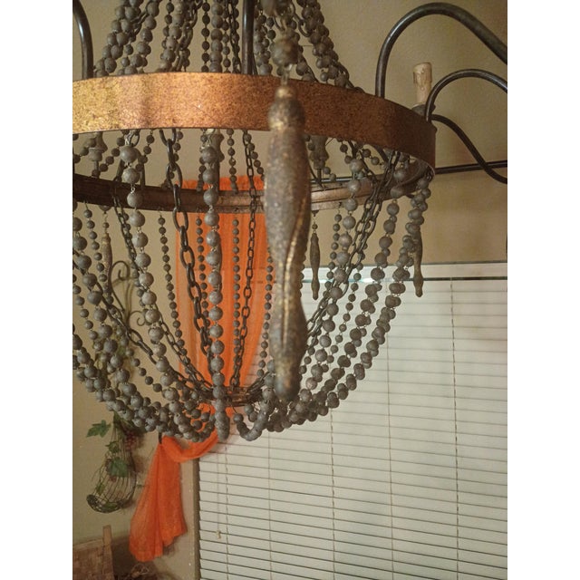 Farmhouse Royal Gilt Bronze Metal 12-Light Wood Beaded Candle Style Empire Chandelier For Sale - Image 3 of 6
