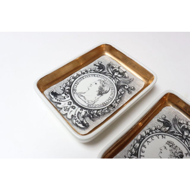 Set of Six Fornasetti Gilt Porcelain Profili Romani Roman Emperor Vide Poches For Sale - Image 11 of 18