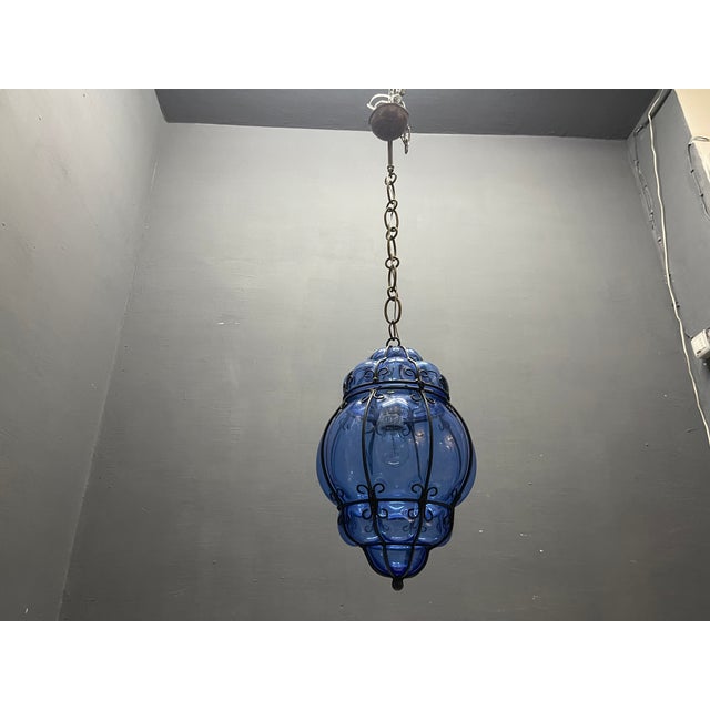Wrought Iron and Murano Glass Pendant Light, 1980s For Sale - Image 11 of 16