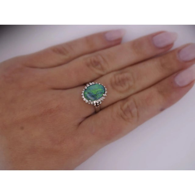 1990s 2.78 Carat Black Opal and Diamond Halo Platinum Filigree Ring Size 6 For Sale - Image 9 of 9