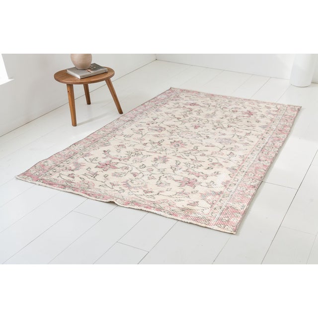 1950s Authentic Faded Pink Turkish Rug For Sale - Image 6 of 10