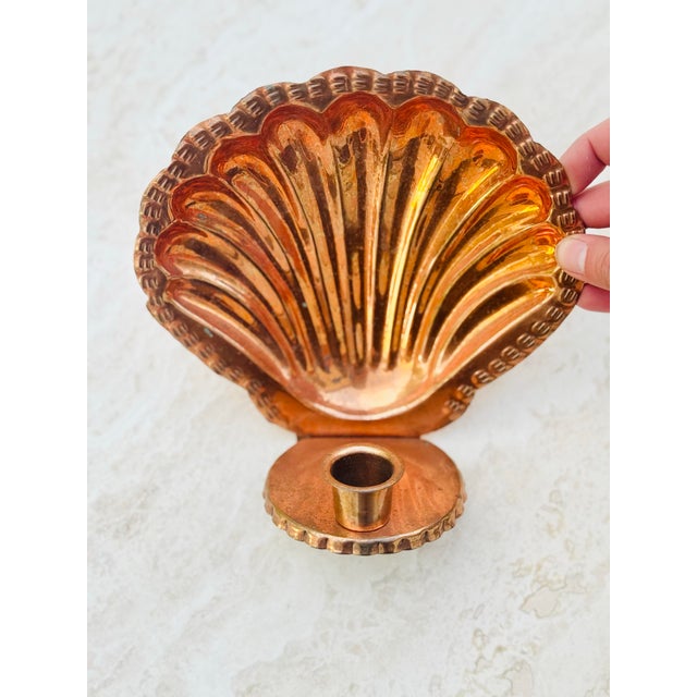 Copper Copper Shell Wall Sconce Candle Holder – Vintage Coastal Glam Nautical Decor For Sale - Image 8 of 8