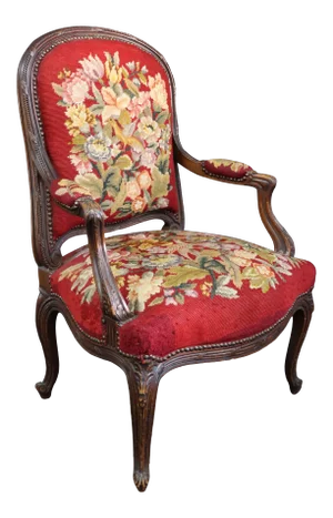 Louis XVI Style Needlepoint Walnut Carved Open Armchair