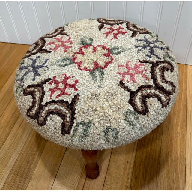 Late 20th Century Vintage Needlepoint Hand-Hooked 4-Legged Foot Stool ...