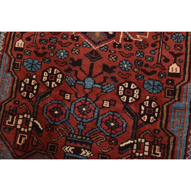 Hamedan Rug 2’10” X 4’6” Red Wool Vintage Tribal Hand-Knotted Carpet For Sale - Image 4 of 10