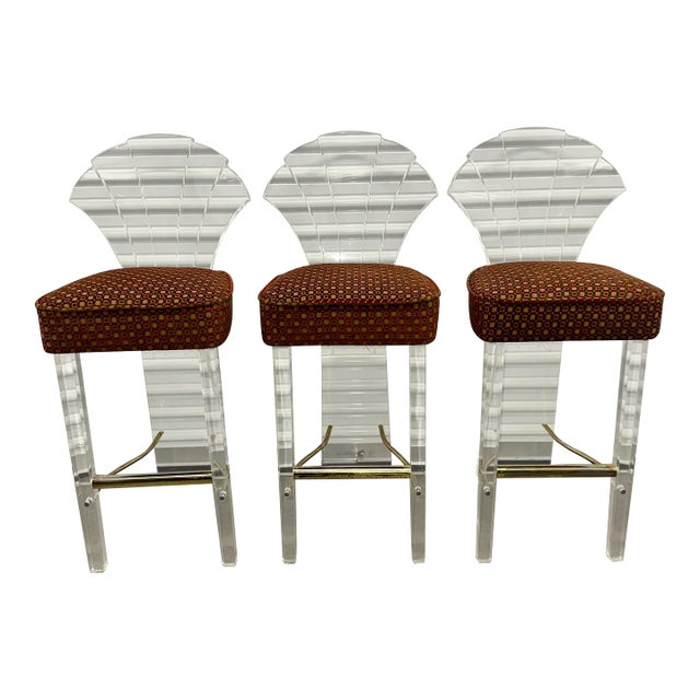 1970s Set of 3 Mid-Century Modern Lucite Bar Stools by Charles Hollis Jones for Hill Manufacturing Co. For Sale