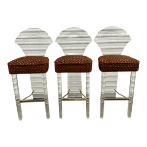 1970s Set of 3 Mid-Century Modern Lucite Bar Stools by Charles Hollis Jones for Hill Manufacturing Co.