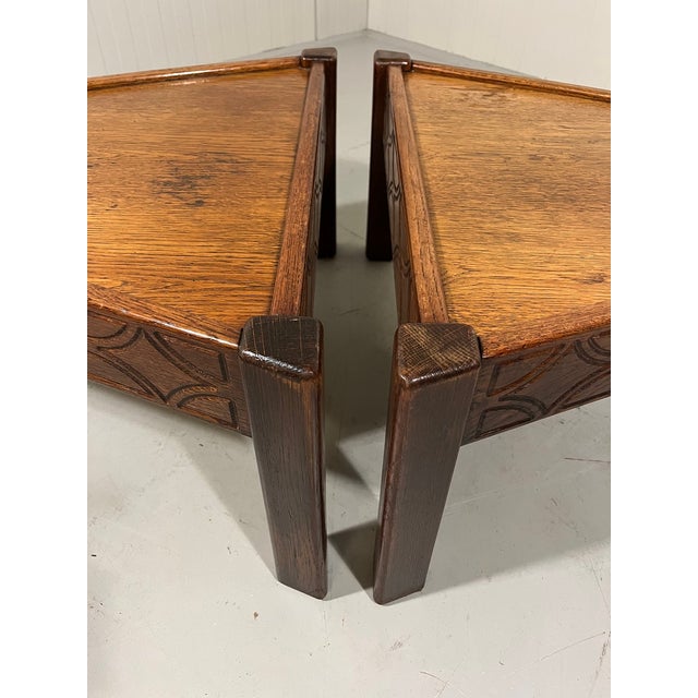 Brutalist Triangular Shaped Oak Coffee Side Tables, 1970s, Set of 2 For Sale - Image 11 of 18