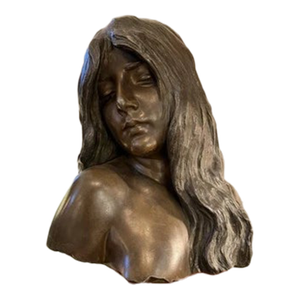 Antique 1858 Emmanuel Villanis Cast Bronze of a Young Girl on Marble Stand