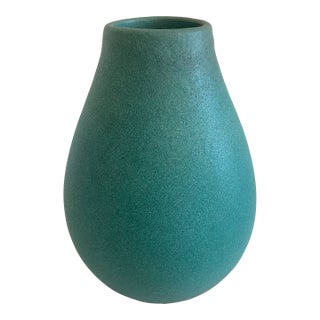 Mid Century Matte Turquoise Glazed Ceramic Vase For Sale