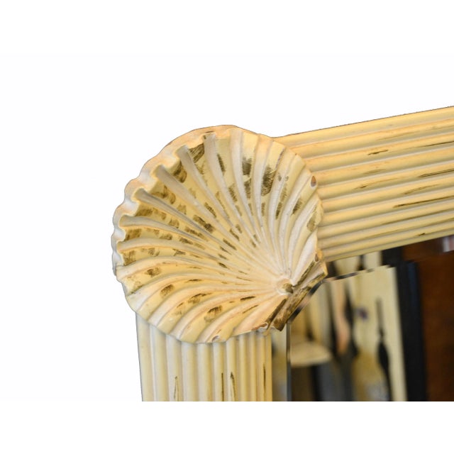 Hollywood Regency Nautical Wooden Rectangular Tan Seashell Beveled Wall Mirror For Sale - Image 9 of 12