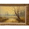Misty Golden Yellow River Landscape with Winter Trees in the English Countryside, by 20th Century British Artist,...