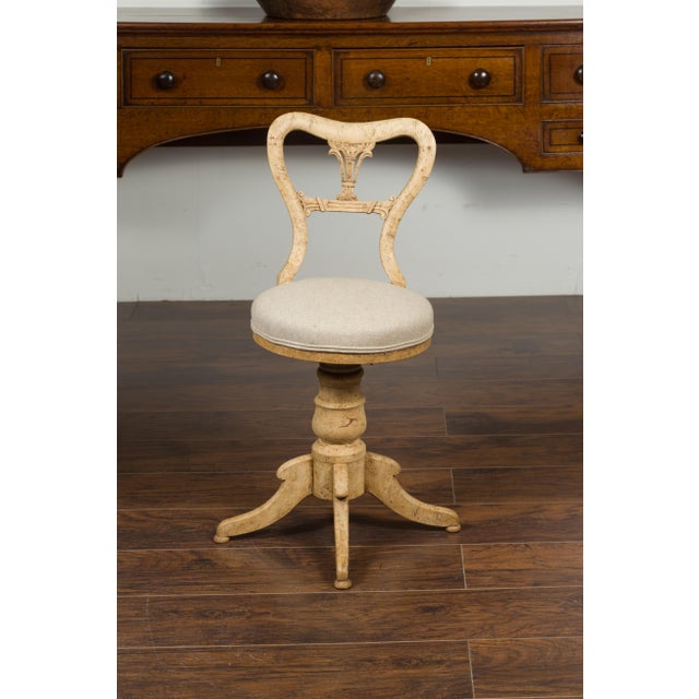 Austrian 1840s Biedermeier Bleached Burled Walnut Swivel Chair with Upholstery For Sale In Atlanta - Image 6 of 12