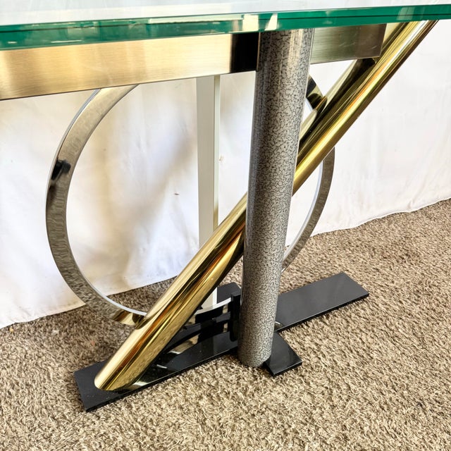 Postmodern Postmodern Mixed-Metal and Glass Console Table by Kaizo Oto for Design Institute of America For Sale - Image 3 of 8