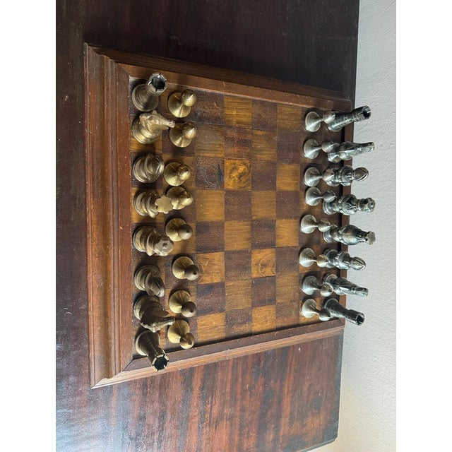 Mid-Century Medieval-Style Cast Metal Chess Set With Hardwood Board and Hand-Carved Storage Box For Sale - Image 9 of 14
