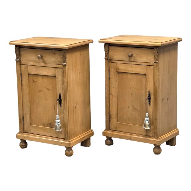 Vintage Eastern European Natural Pine Nighstands - A Pair For Sale