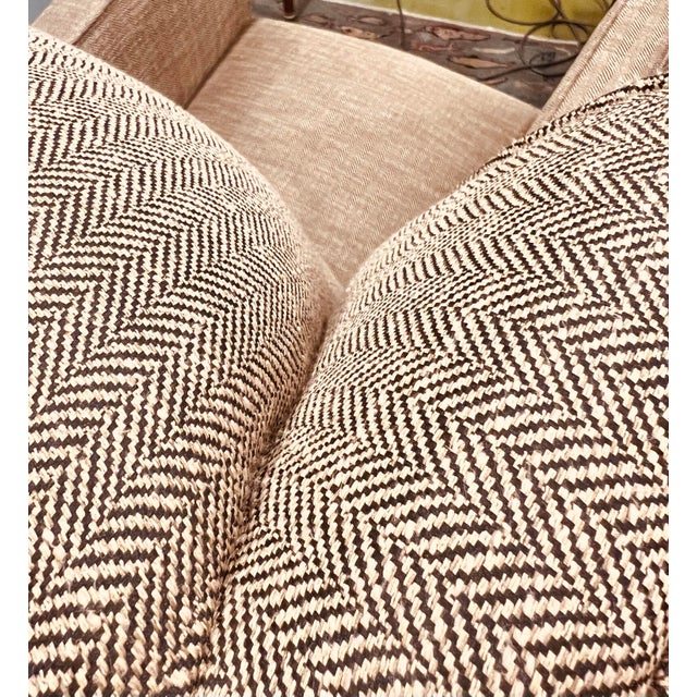 A Vintage Classic Wingback Chair Newly Upholstered Heavy Herringbone Fabric For Sale - Image 12 of 12