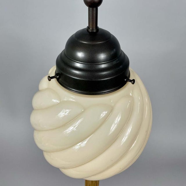 Art Deco Opaline Glass and Burnished Brass Pendants, Germany 1930s, Set of 2 For Sale - Image 8 of 17