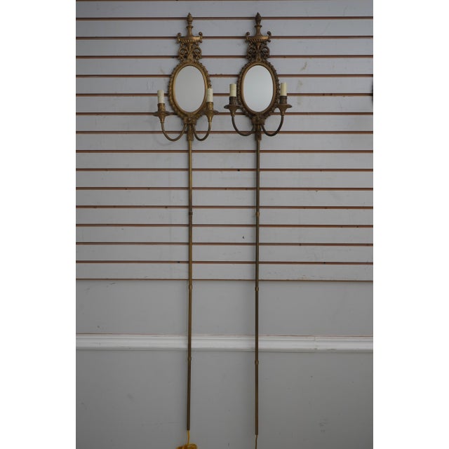 Set of 4 Regency Style Brass Mirrored & Lighted Wall Sconces For Sale - Image 4 of 10