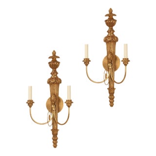 Pair of Hand-Carved, Giltwood Sconces by Vaughan Designs For Sale