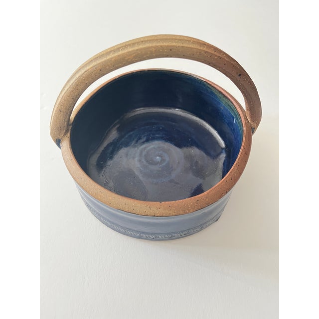Handmade Blue Ceramic Serving Dish With Handle For Sale - Image 4 of 8