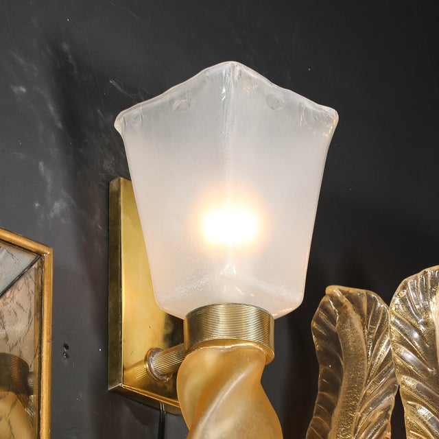 Mid-Century Hand-Blown Murano Frosted Glass Sconces With Spiral Amber Drop For Sale - Image 12 of 18