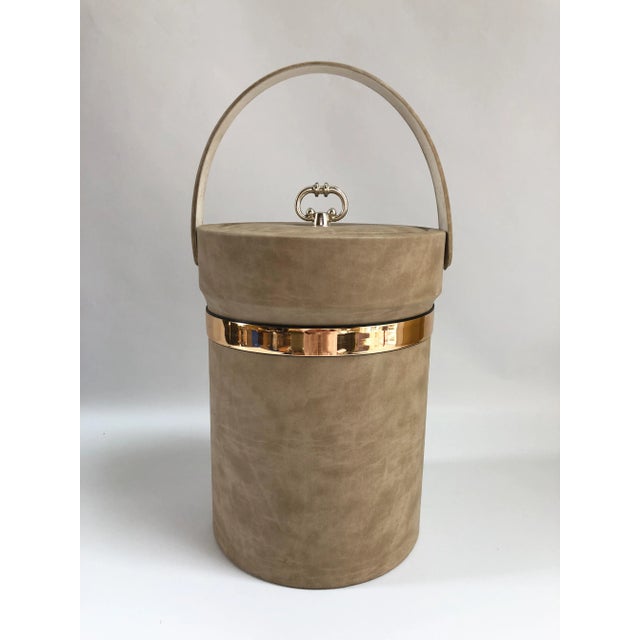 Gold Vintage Faux Leather Handled Hollywood Regency Ice Bucket For Sale - Image 8 of 8