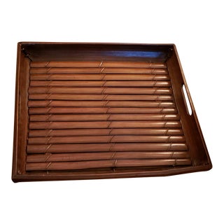 Large Vintage 1970s Rattan Tray With Cut-Out Handles For Sale