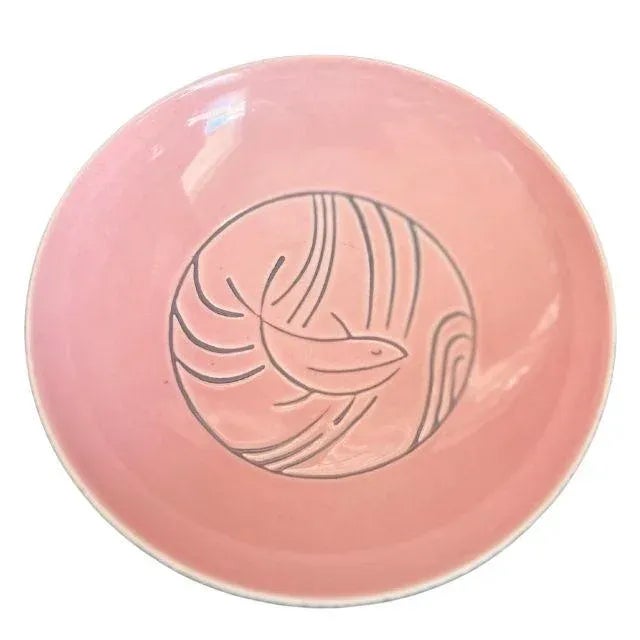 Mid-Century, Roselane Pink and Aqua Marine Line Dish For Sale - Image 9 of 9