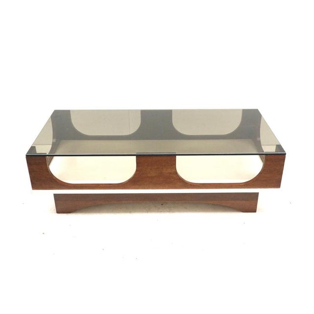 Vintage Space Age Coffee Table with Smoked Glass and Wenge Wood Top, 1970s For Sale - Image 6 of 8