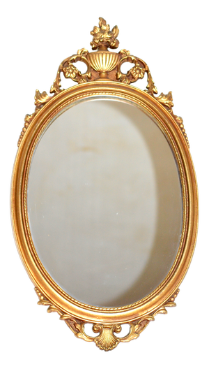 Vintage French Oval Wall Mirror in Gilt and Ornate, 1950s
