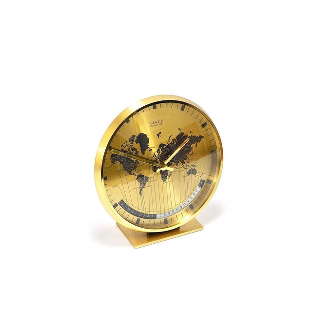 Mid-Century Brass Table Clock attributed to Wilhelm Kienzle, Germany, 1960s For Sale - Image 13 of 18