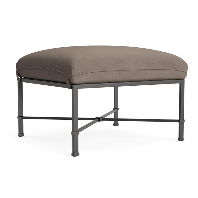 Contemporary Brown Jordan Venetian Ottoman, Textured Pewter frame with Fusion Taupe fabric For Sale - Image 3 of 12