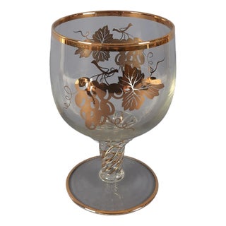 Large Murano Glass Goblet Cup with 24 Karat Gilt Grapes, 1960s For Sale