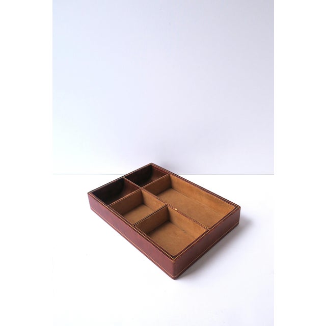 Wood Italian Leather Jewelry Box Tray, Mid-20th Century For Sale - Image 7 of 12